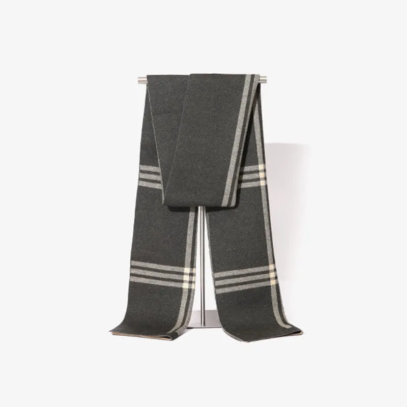 Men's Simple Striped & Plaid Patterned Wool Scarf