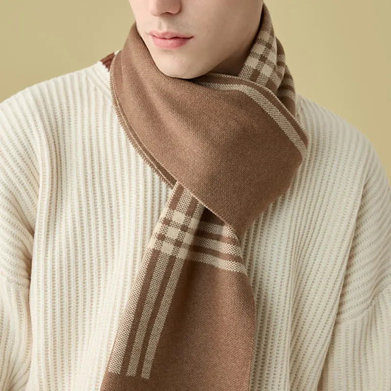 Men's Simple Striped & Plaid Patterned Wool Scarf