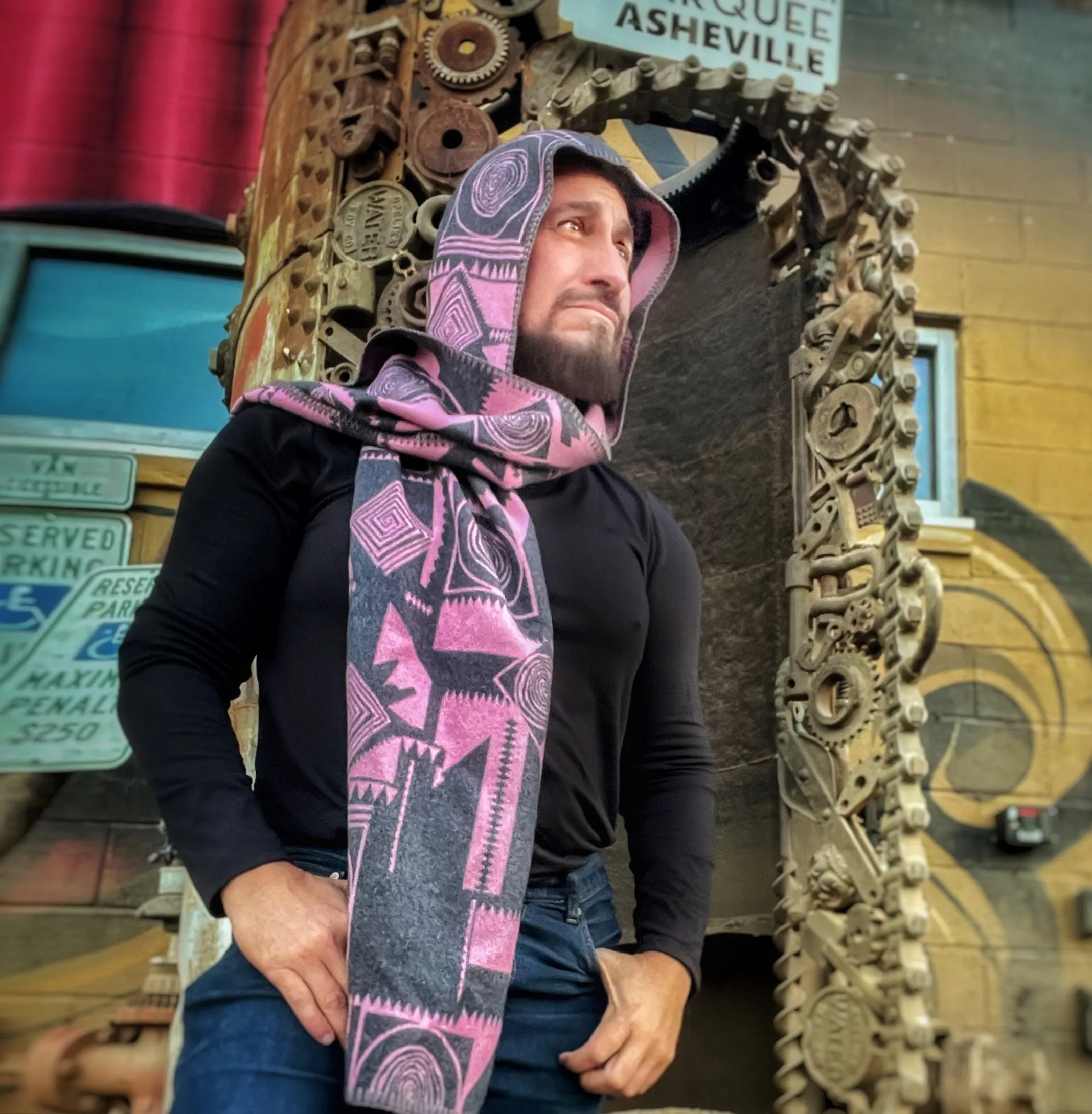 Mexica Print hooded scarf