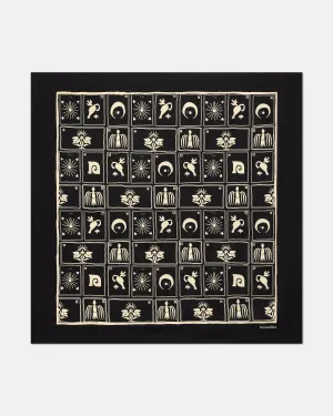 Miani - Printed Silk Scarf - Folk Art Black