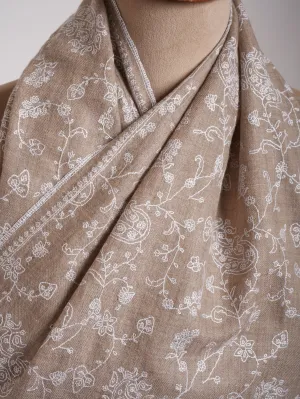 Natural Grey Lightweight in White Embroidery Cashmere Scarf