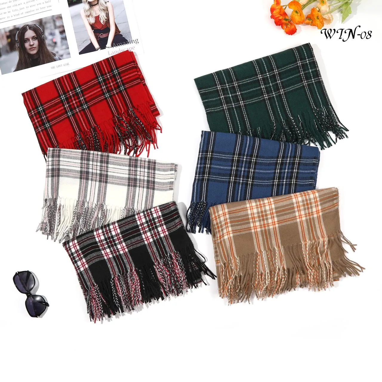 New Women Checked Print Winter Warm Scarves Neck Warmer