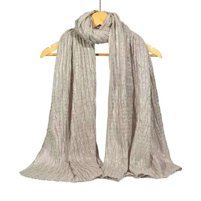 New Women Cotton-Viscose Pleated Shiny Scarf Hijab