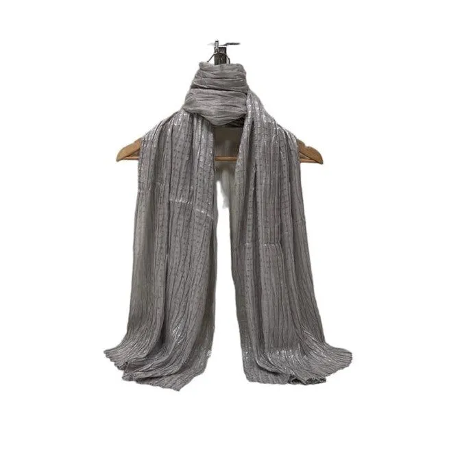 New Women Cotton-Viscose Pleated Shiny Scarf Hijab