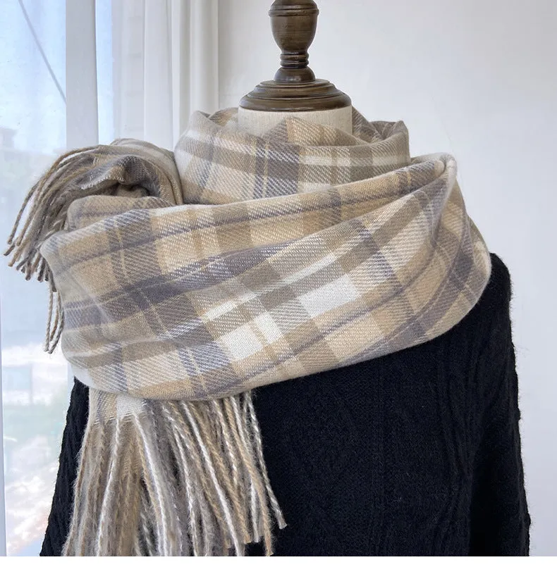 Plaid scarf women's autumn and winter fashion warm imitation cashmere scarf mid-length fringed shawl