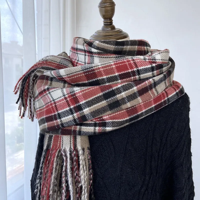 Plaid scarf women's autumn and winter fashion warm imitation cashmere scarf mid-length fringed shawl