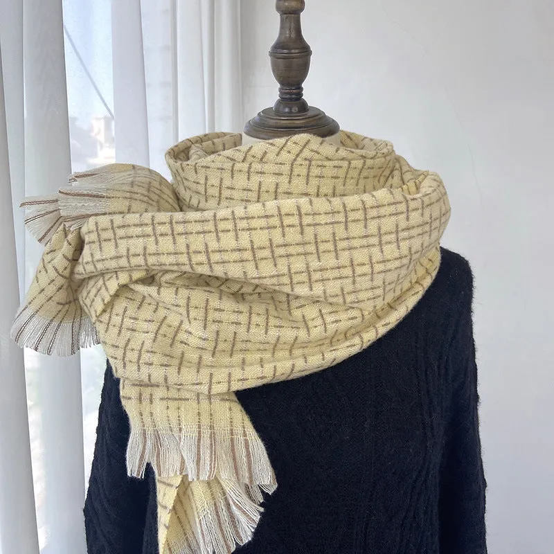 Plaid scarf women's fashion tassel shawl mid-length thickened imitation cashmere warm scarf new