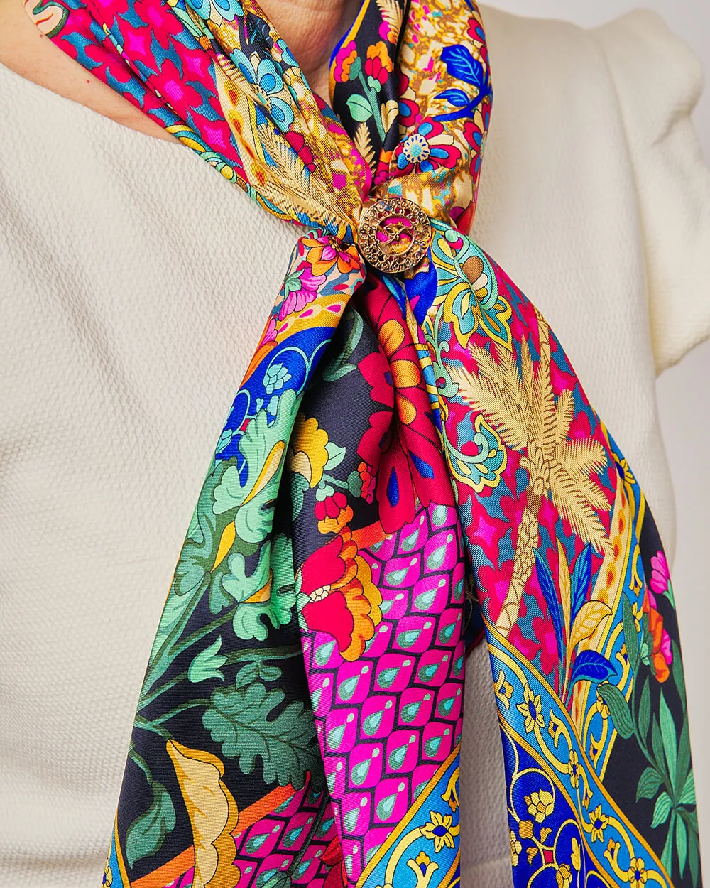 Porta Catania Porta Messina Blue Silk Twill Scarf and Ring