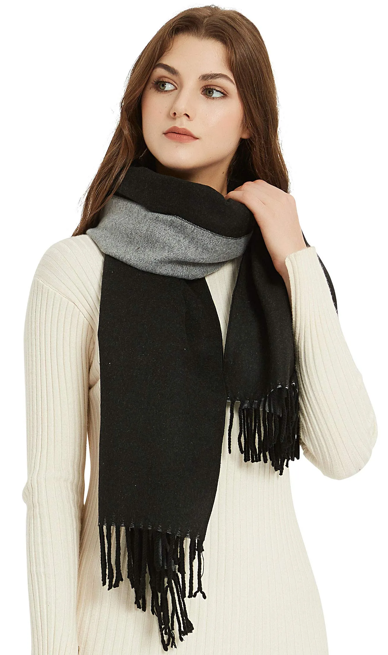 Premium Soft Elegant 2 Tone Virgin Wool Scarf Shawl Wrap