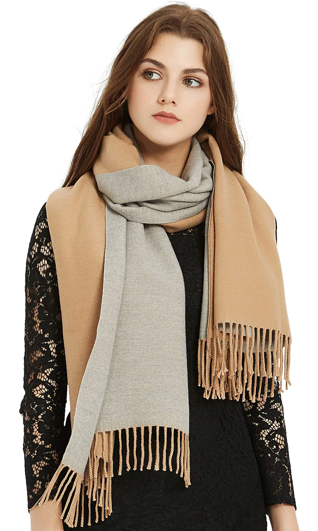 Premium Soft Elegant 2 Tone Virgin Wool Scarf Shawl Wrap