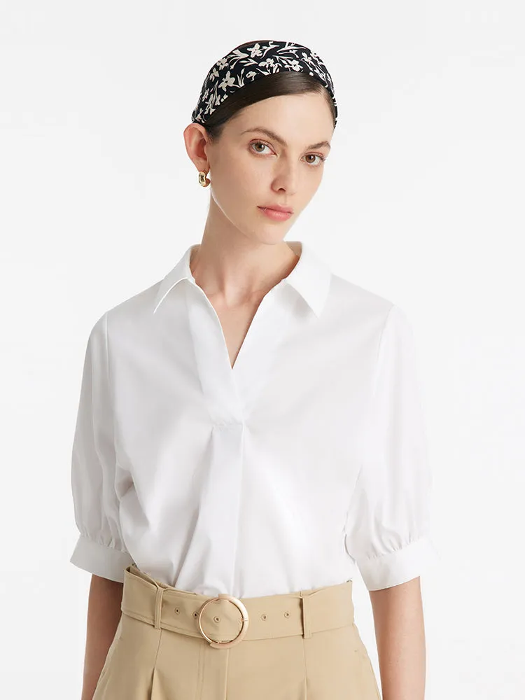 Puff Sleeves V-Neck Women Shirt With Silk Scarf