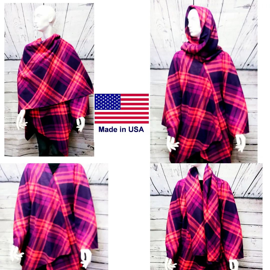 Purple Pink Women's Fleece Blanket Shawl Poncho