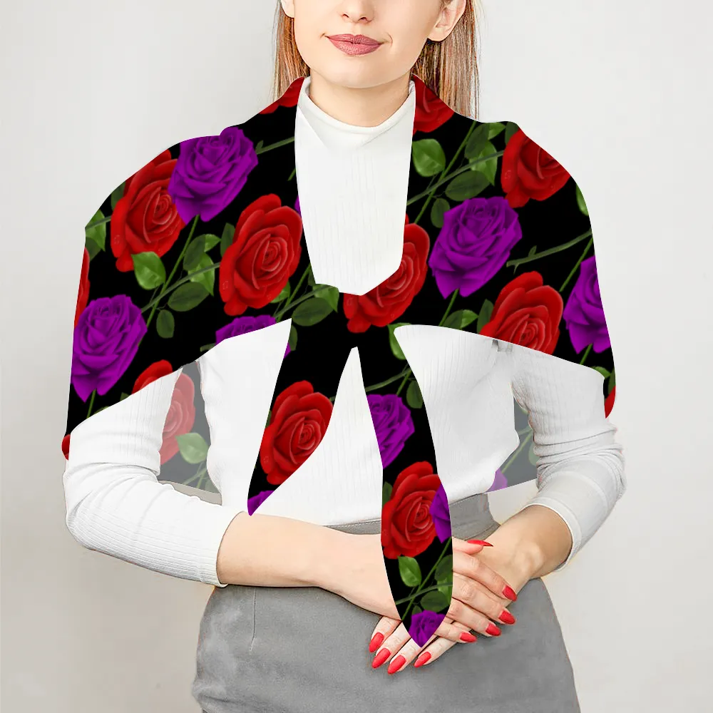 Red Rose Purp Soft Silk-liked Scarf 36" x 36" Thin Satin Shawl