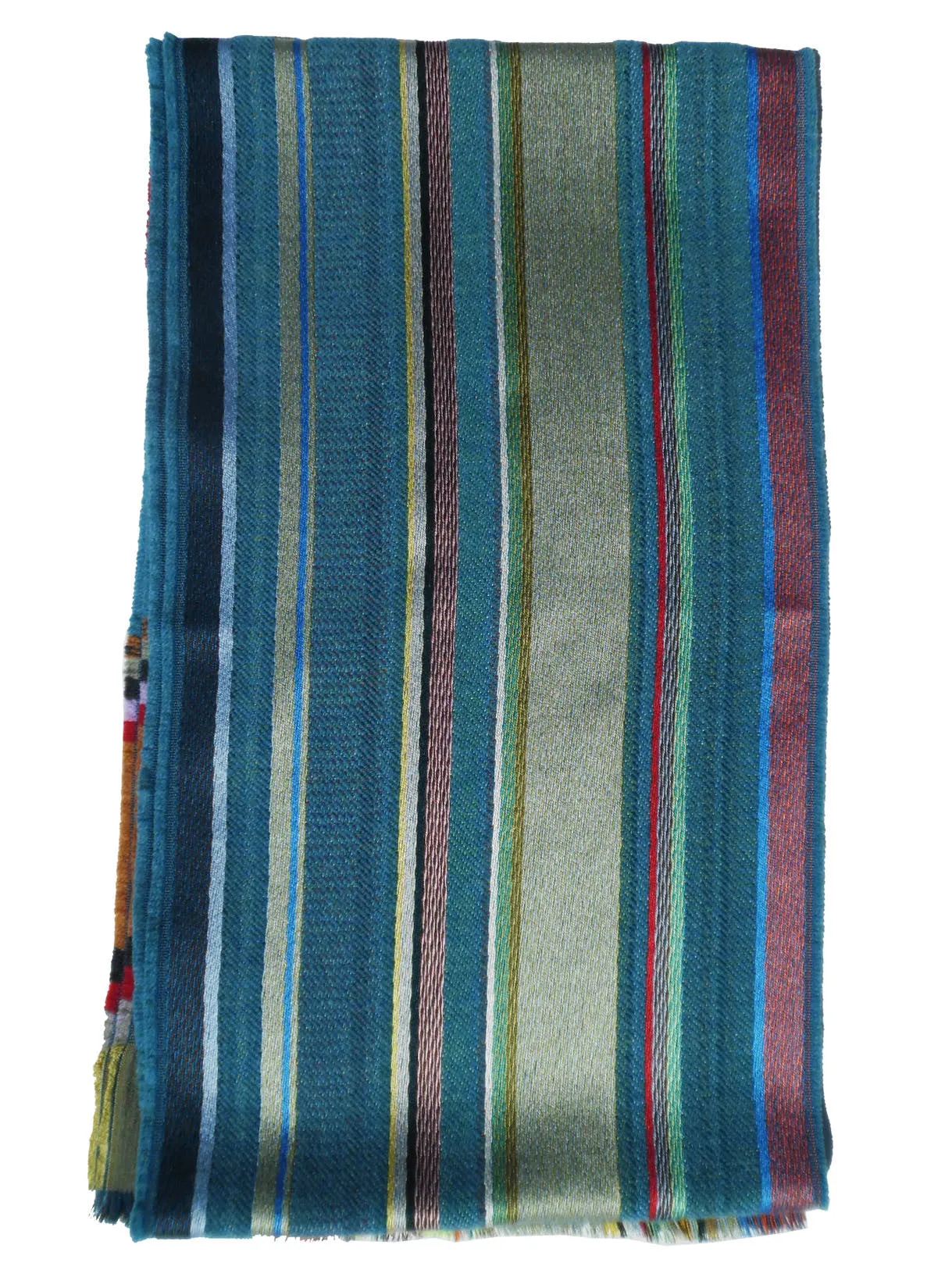 Scarf Silk Wool Colorblock Blue Multi