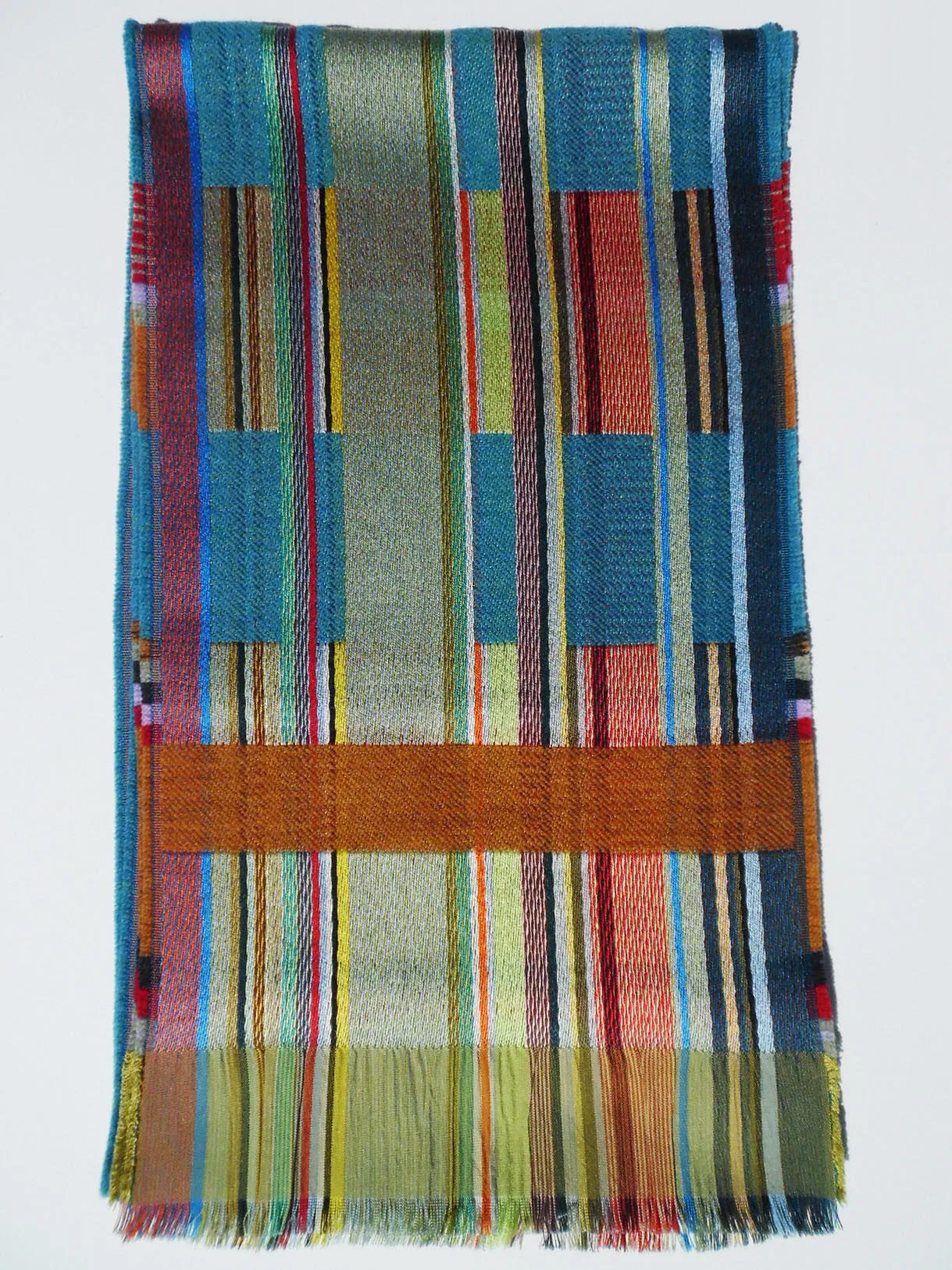 Scarf Silk Wool Colorblock Blue Multi