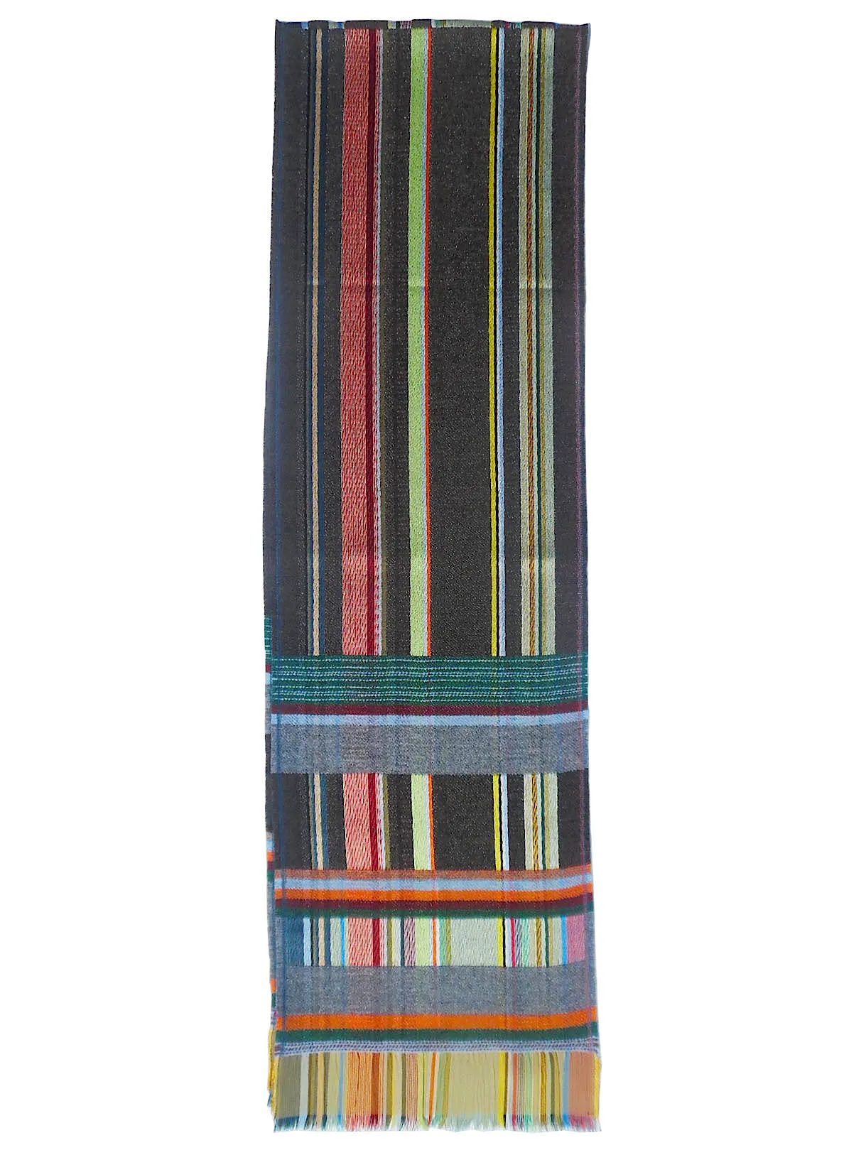 Scarf Silk Wool Colorblock Blue Multi