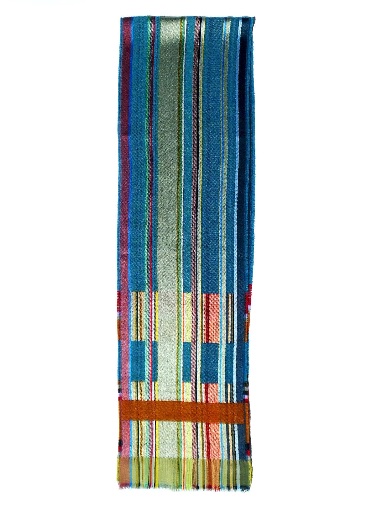 Scarf Silk Wool Colorblock Blue Multi