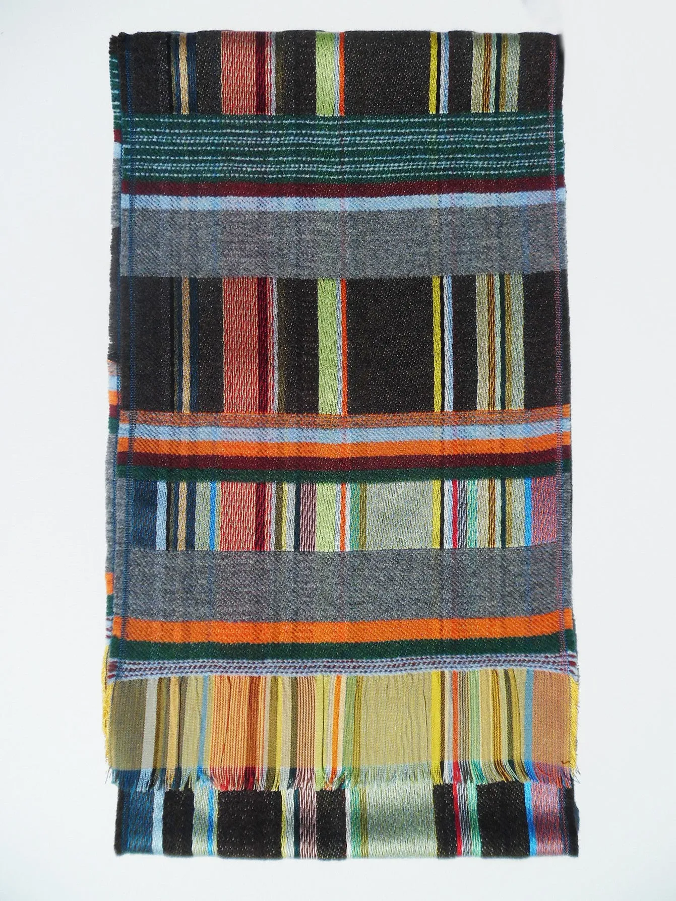 Scarf Silk Wool Colorblock Blue Multi