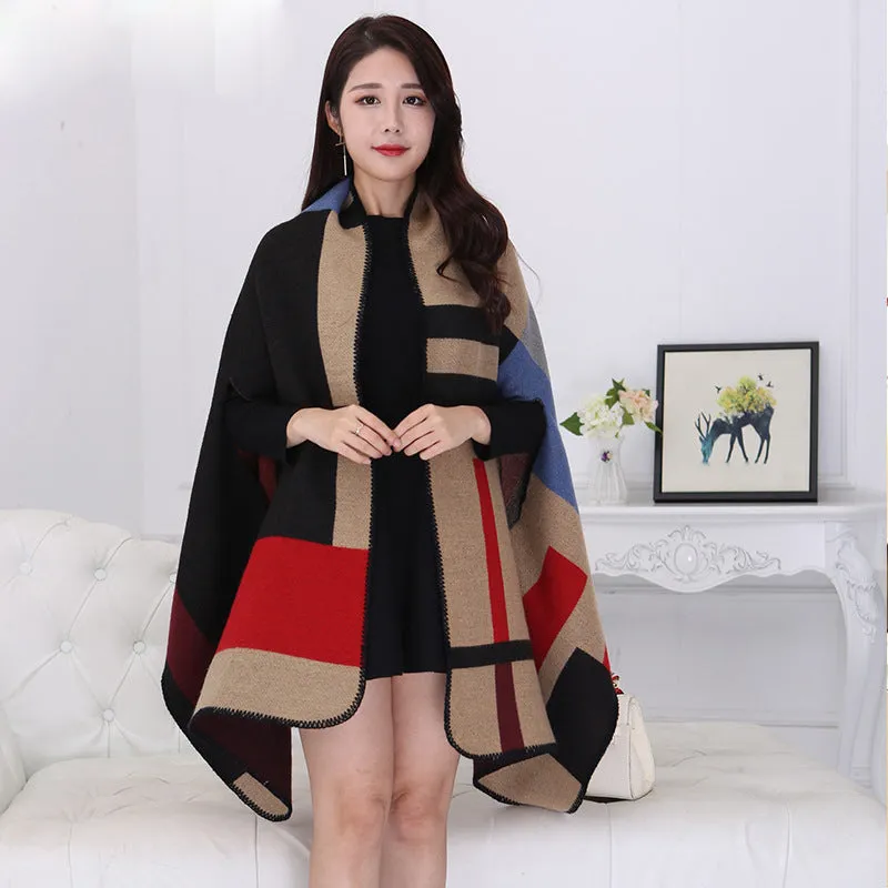 Shawl and scarf dual-use women's winter long imitation cashmere versatile cloak thickened warm cloak coat