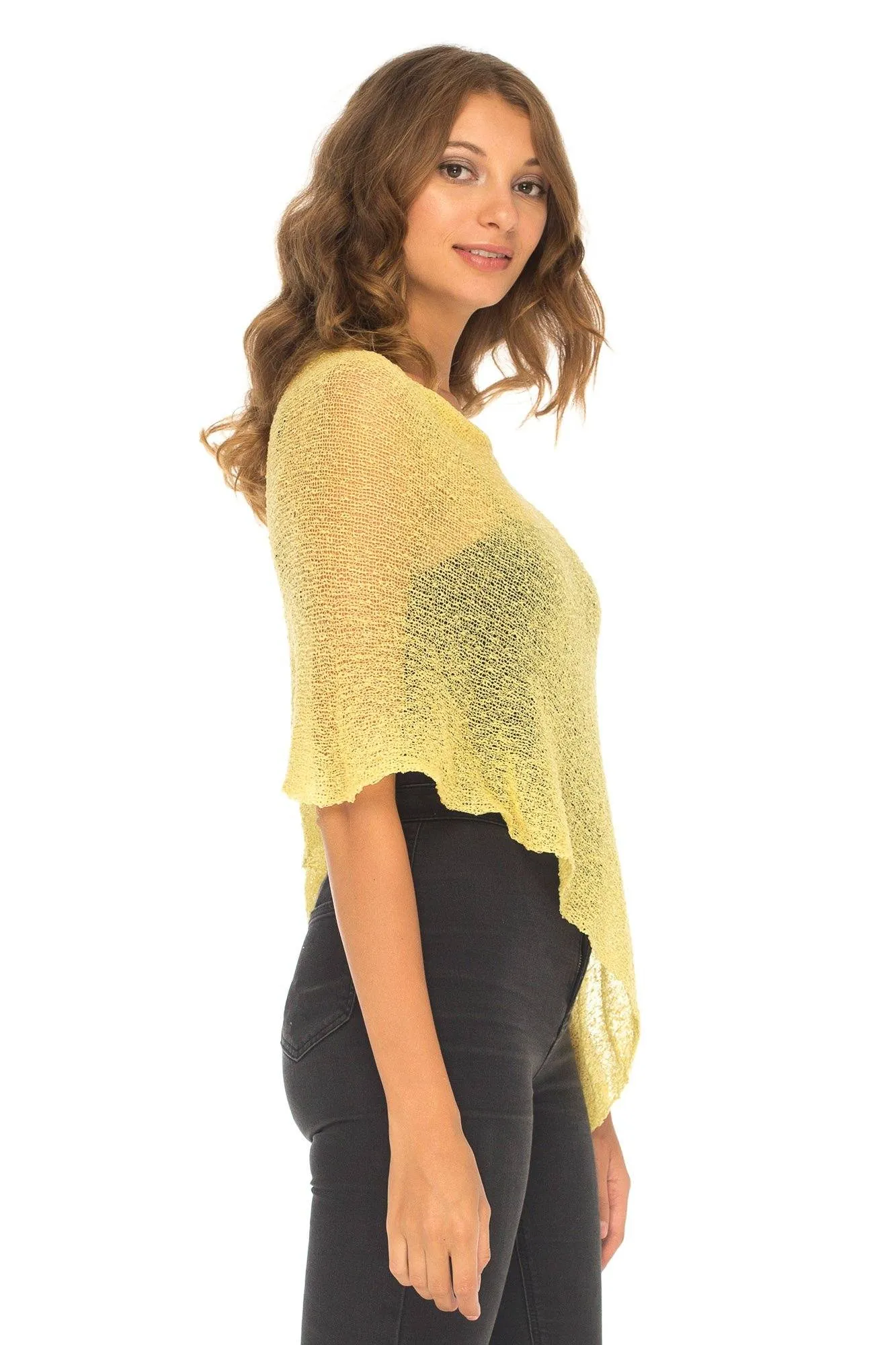 SHU-SHI Womens Sheer Knit Poncho Shrug Lightweight Cover Up One Size Fits Most