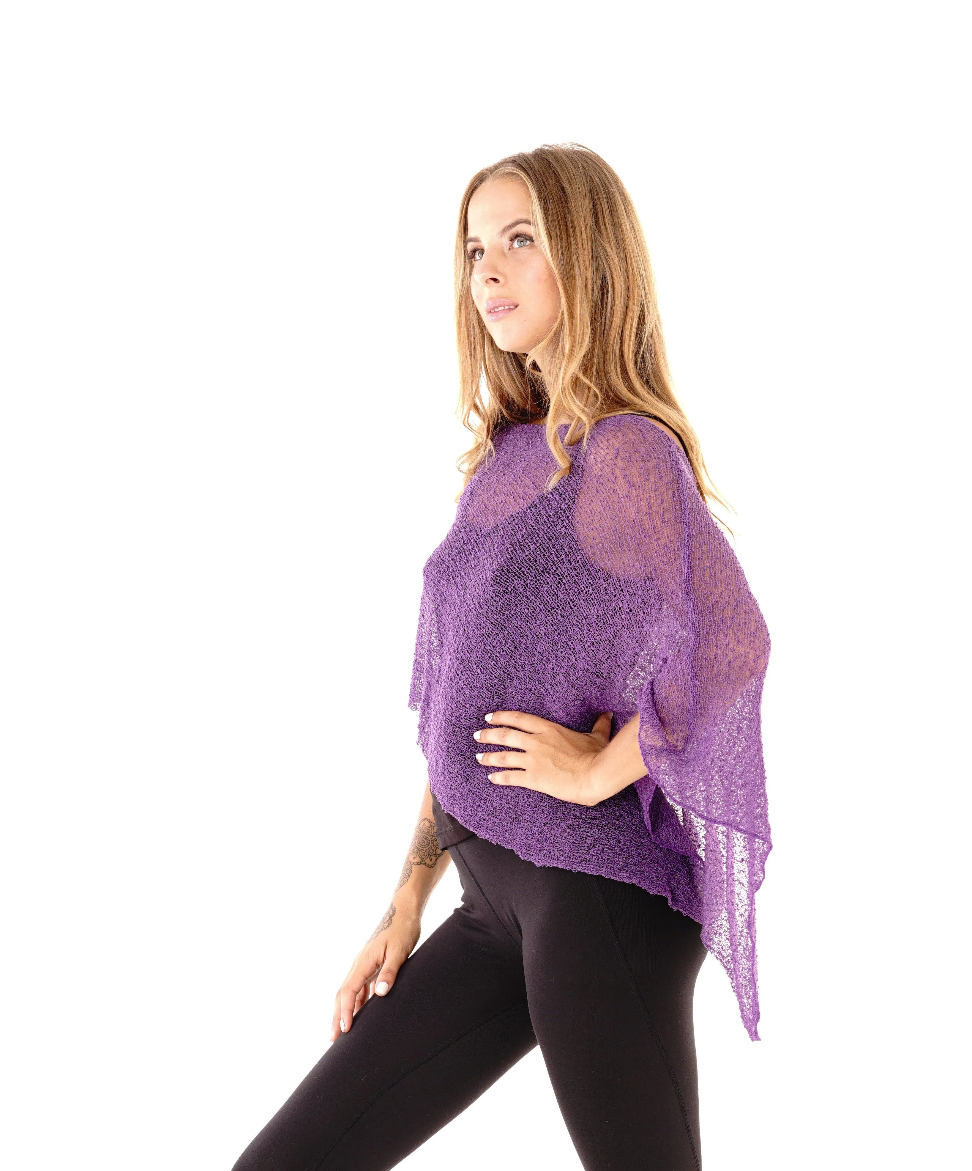 SHU-SHI Womens Sheer Knit Poncho Shrug Lightweight Cover Up One Size Fits Most