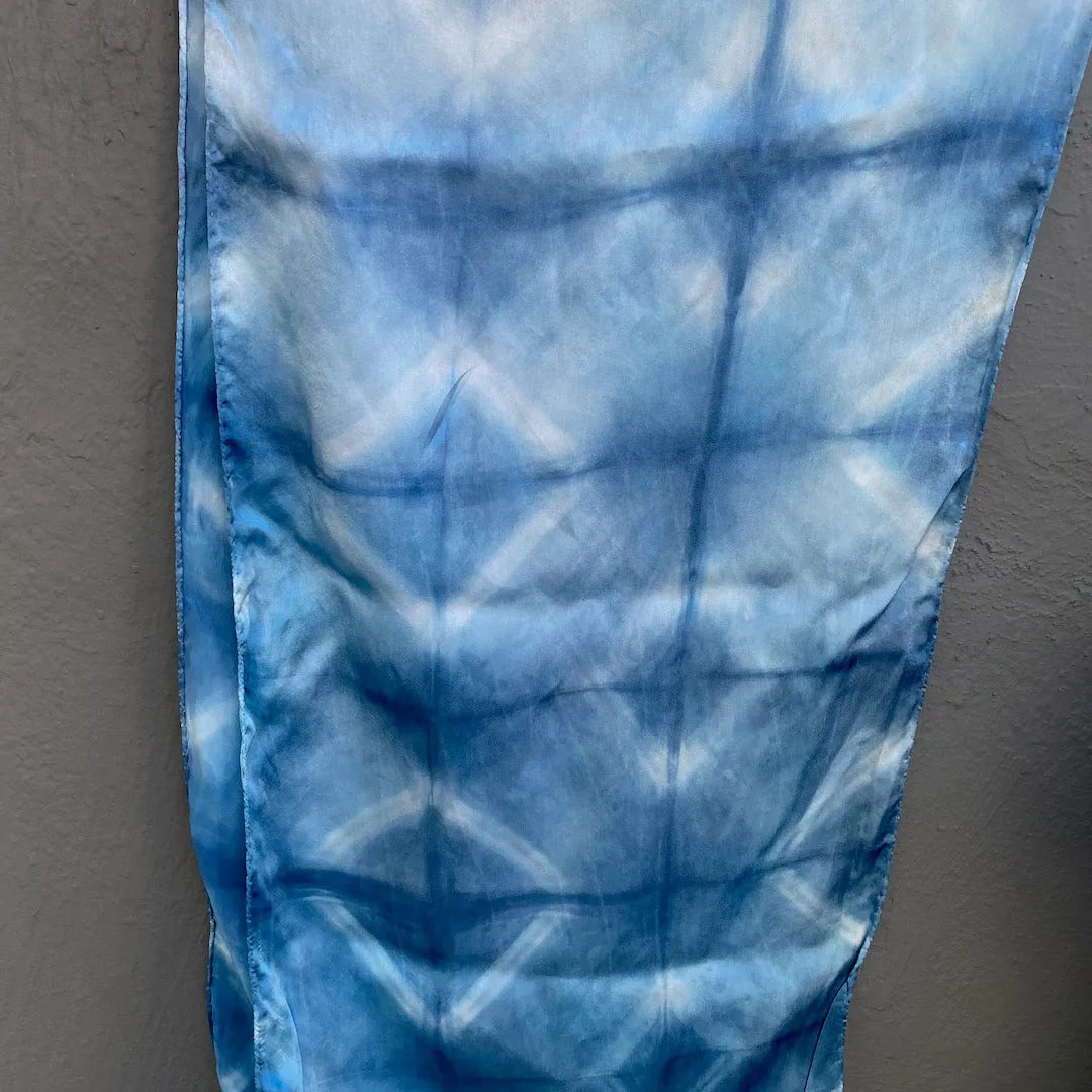 Silk Scarf in Indigo Blue - Natural Dyes - Hand Rolled Edges - Diamond Motif