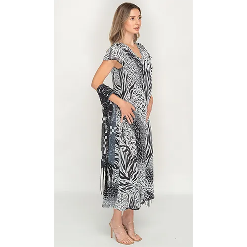 Sleeve Less Semi Long Animal Printed 2 in 1 Reversible Dress For Women