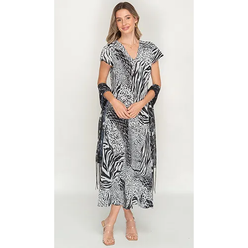 Sleeve Less Semi Long Animal Printed 2 in 1 Reversible Dress For Women