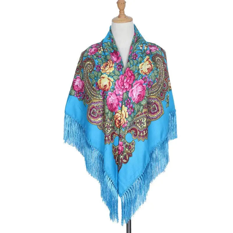 Square Scarf Cotton Long Tassel