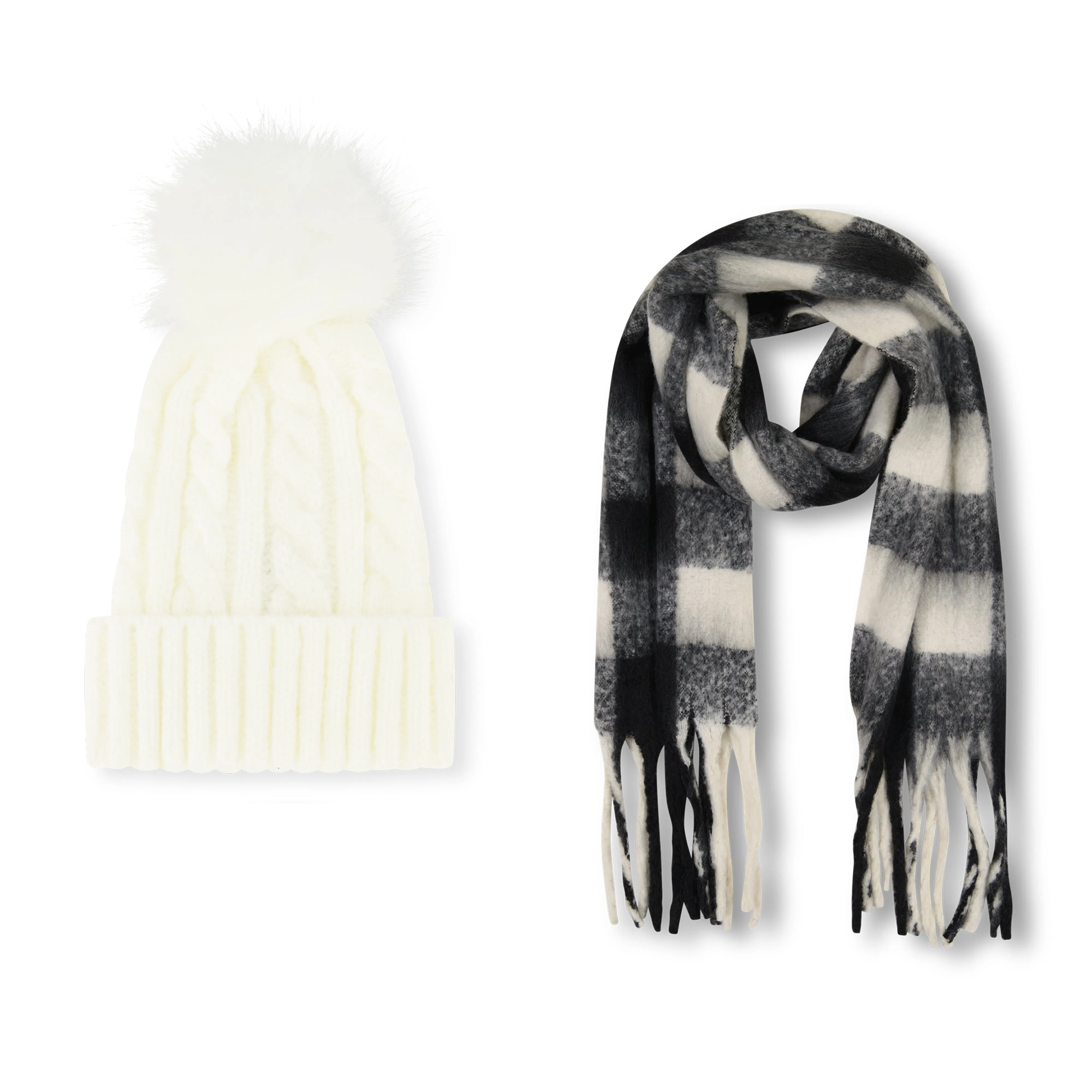 Tahari Women's Classic Buffalo Plaid Cozy Scarf and Knit Beanie Set