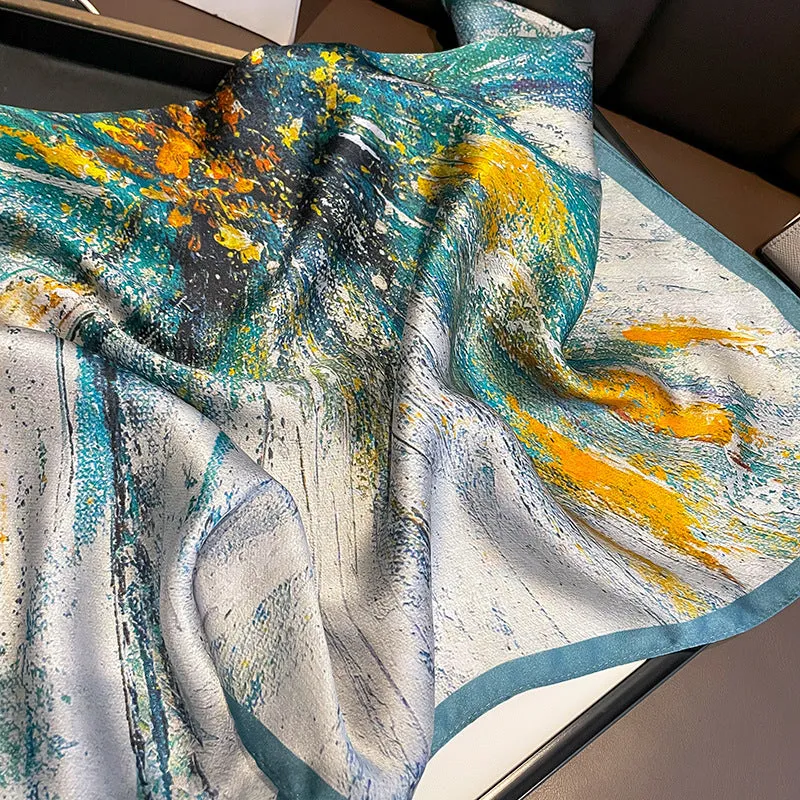 The Art of Rendering Ink mulberry silk scarf/65CM 100% mulberry silk scarf/Silk shawl/Gift for her