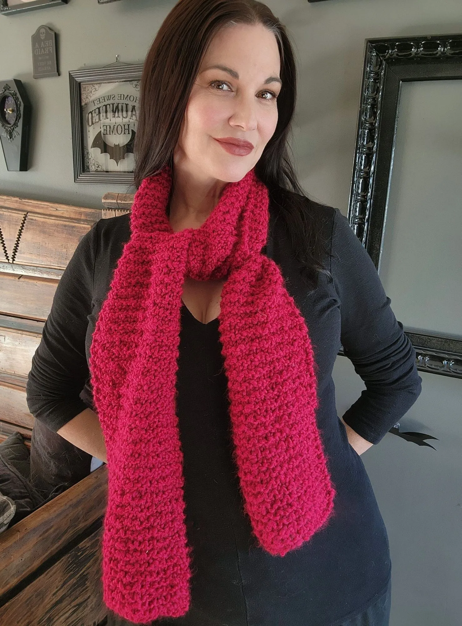 The "Crimson" Knit Scarf in a Chunky Red Boucle Yarn