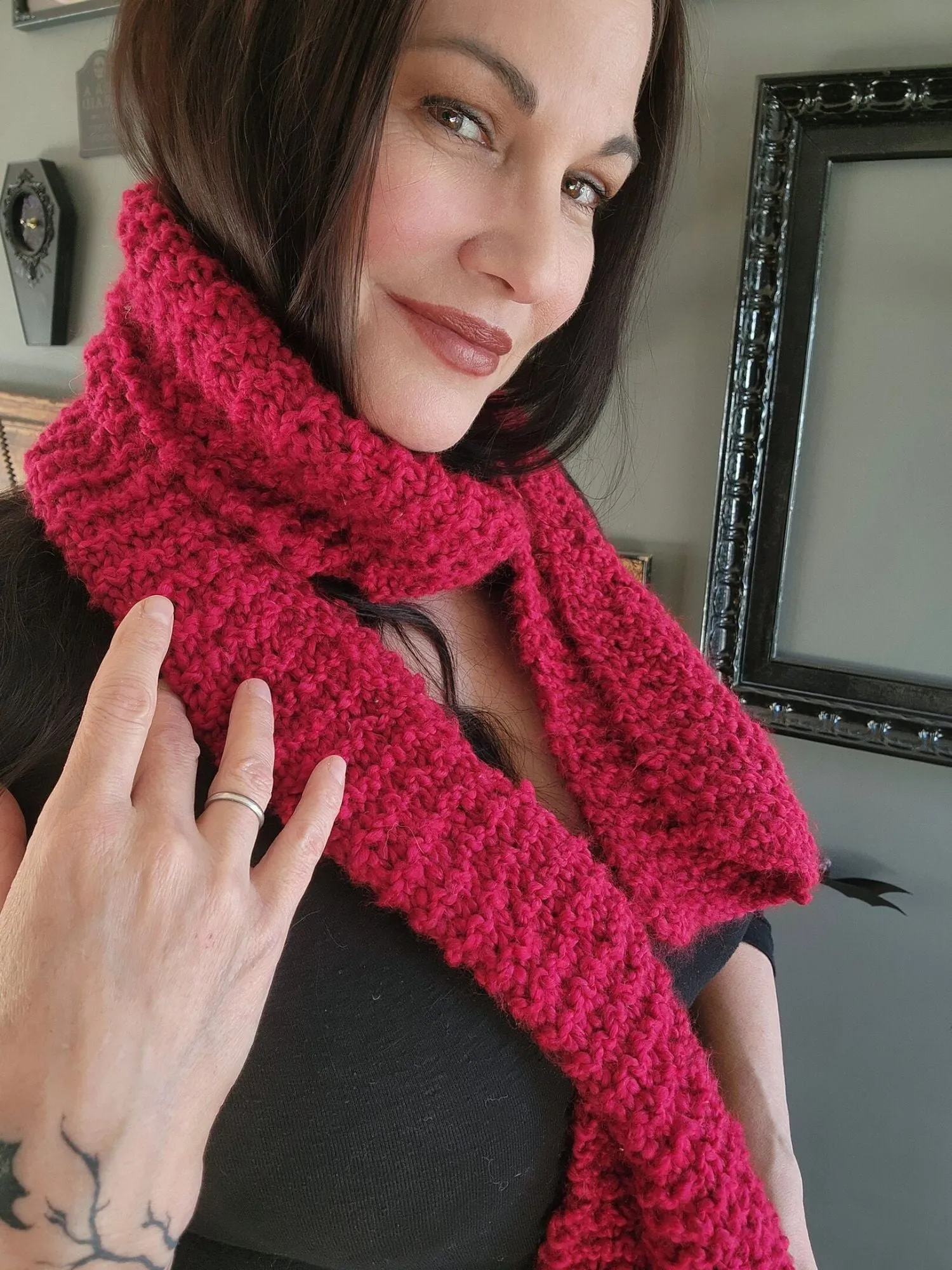 The "Crimson" Knit Scarf in a Chunky Red Boucle Yarn