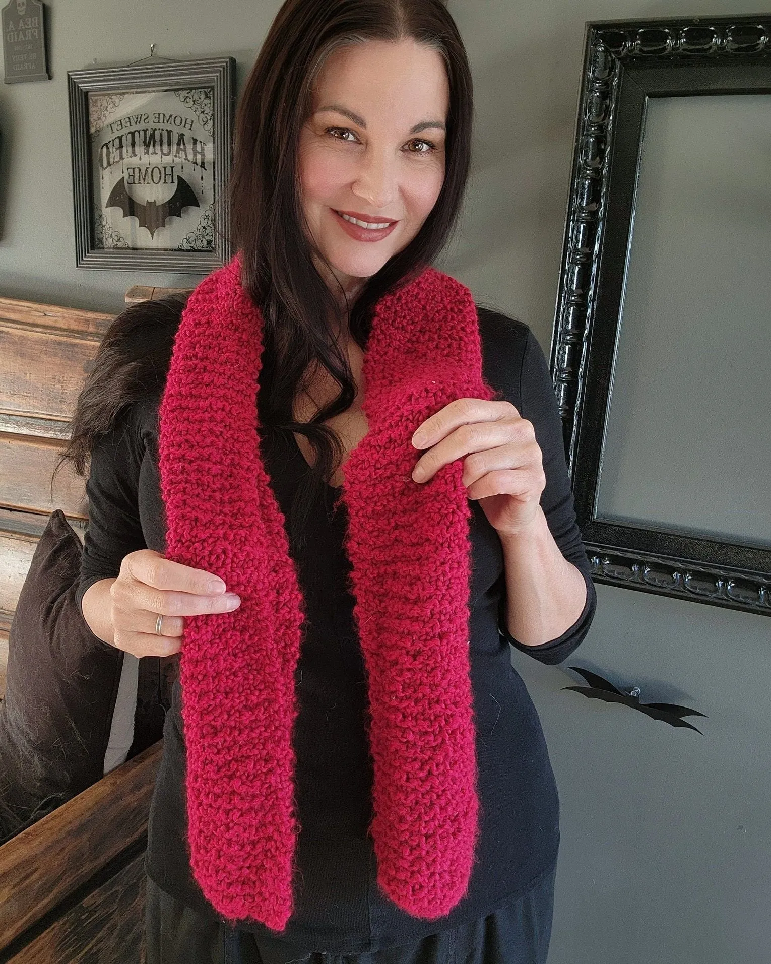 The "Crimson" Knit Scarf in a Chunky Red Boucle Yarn