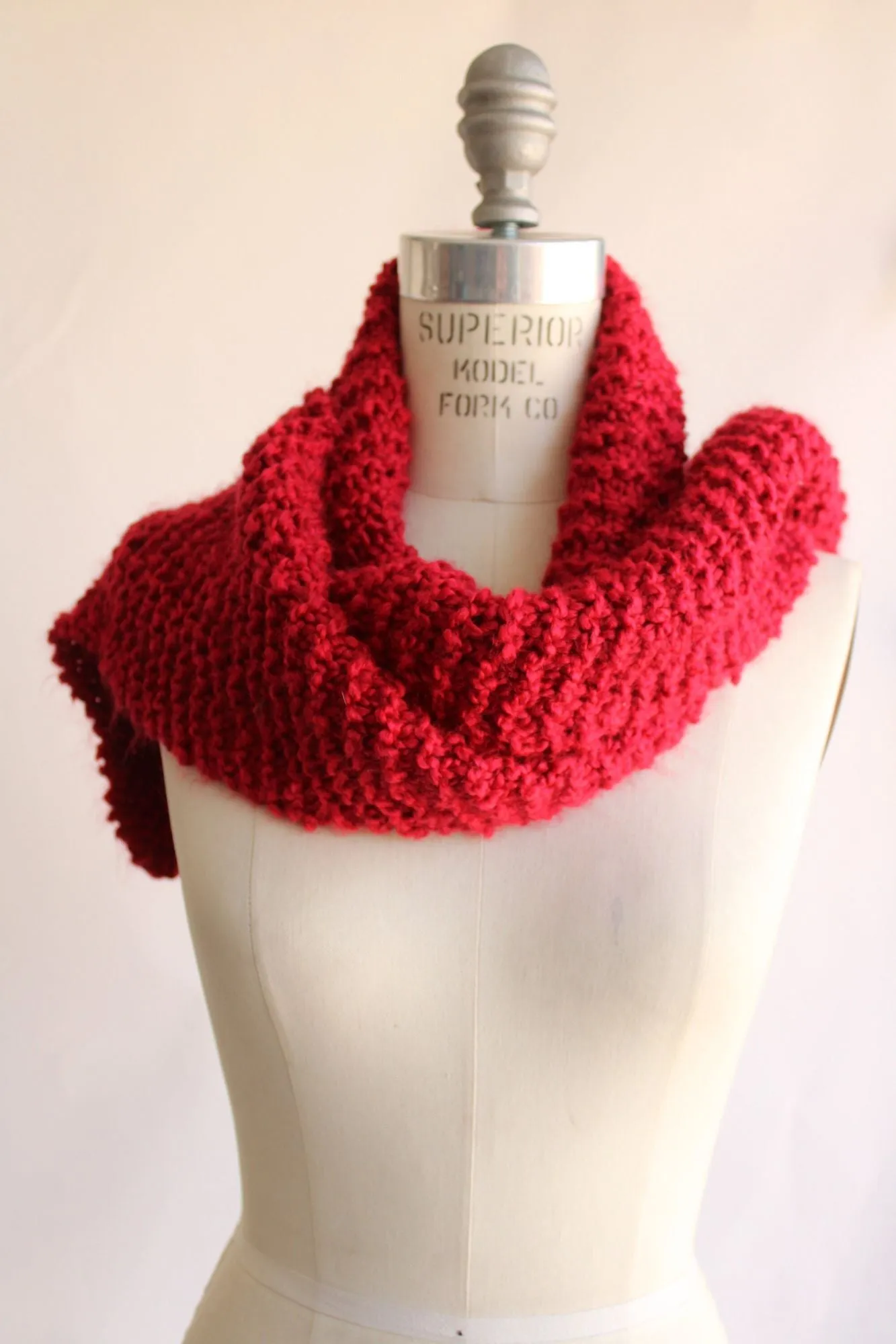 The "Crimson" Knit Scarf in a Chunky Red Boucle Yarn