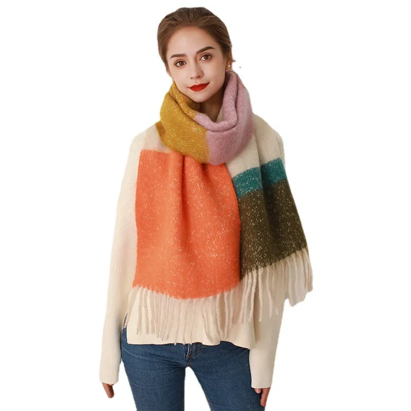 Thick Cozy Stylish Elegant Warm Trendy Classic Soft Color-blocked Scarf