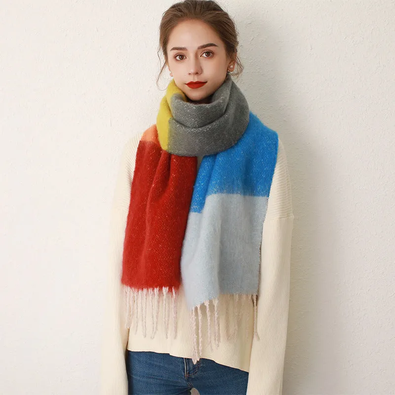 Thick Cozy Stylish Elegant Warm Trendy Classic Soft Color-blocked Scarf