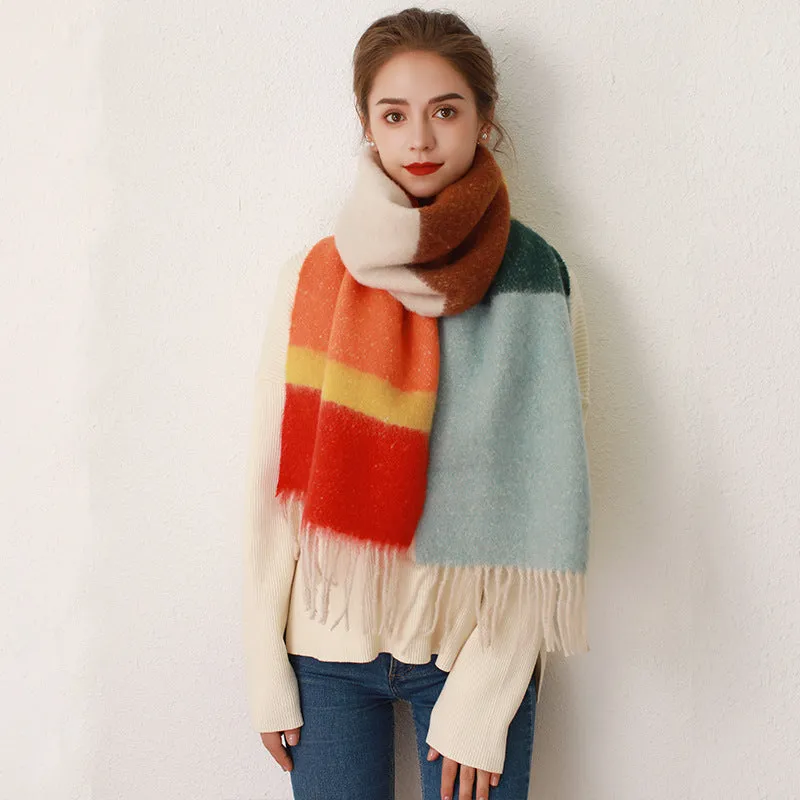 Thick Cozy Stylish Elegant Warm Trendy Classic Soft Color-blocked Scarf