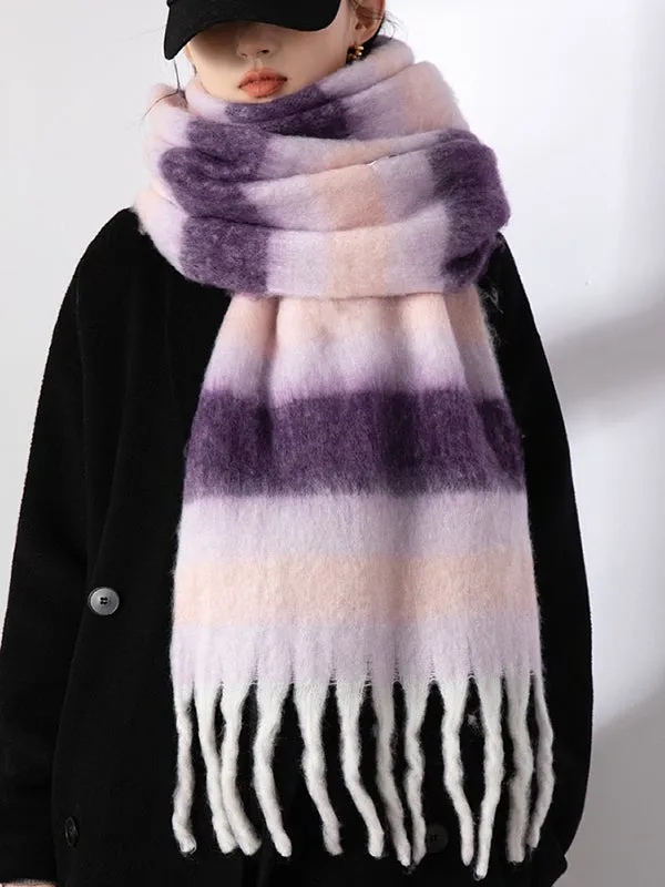 Thick Keep Warm Striped Tasseled Shawl&Scarf