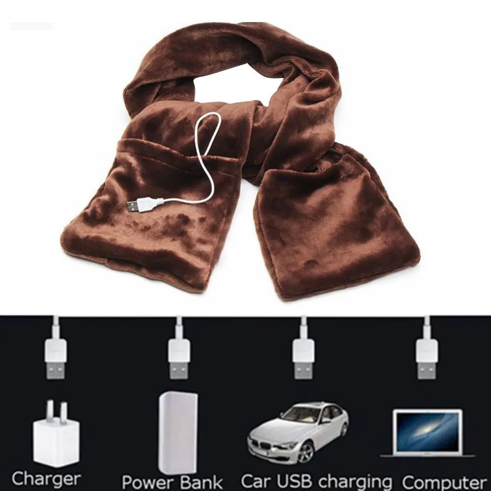 Unisex USB Heating Cold Protection Comfortable Stretch Velvet Fabric Scarfs