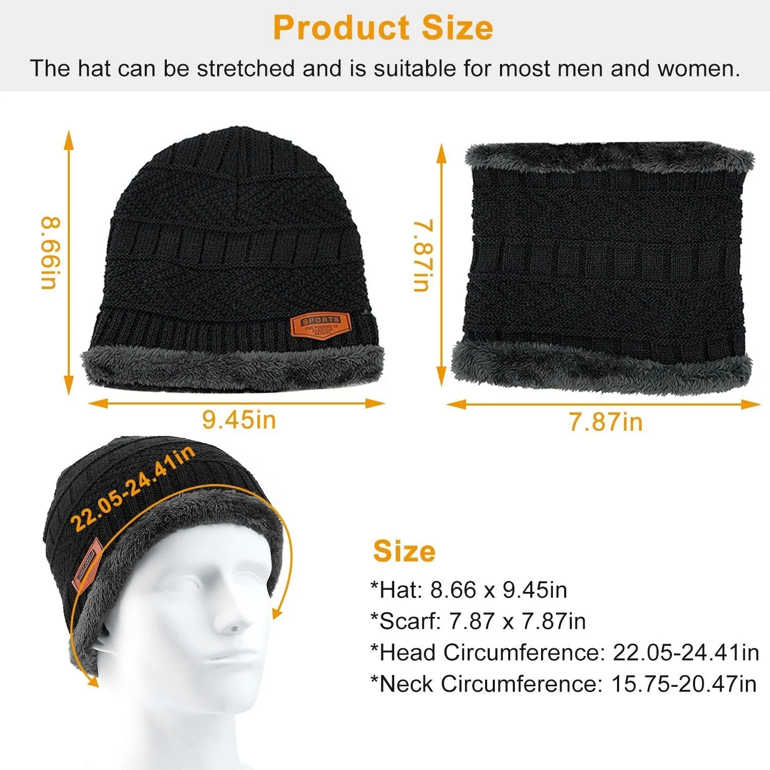 Unisex Winter Beanie Hat Scarf Set