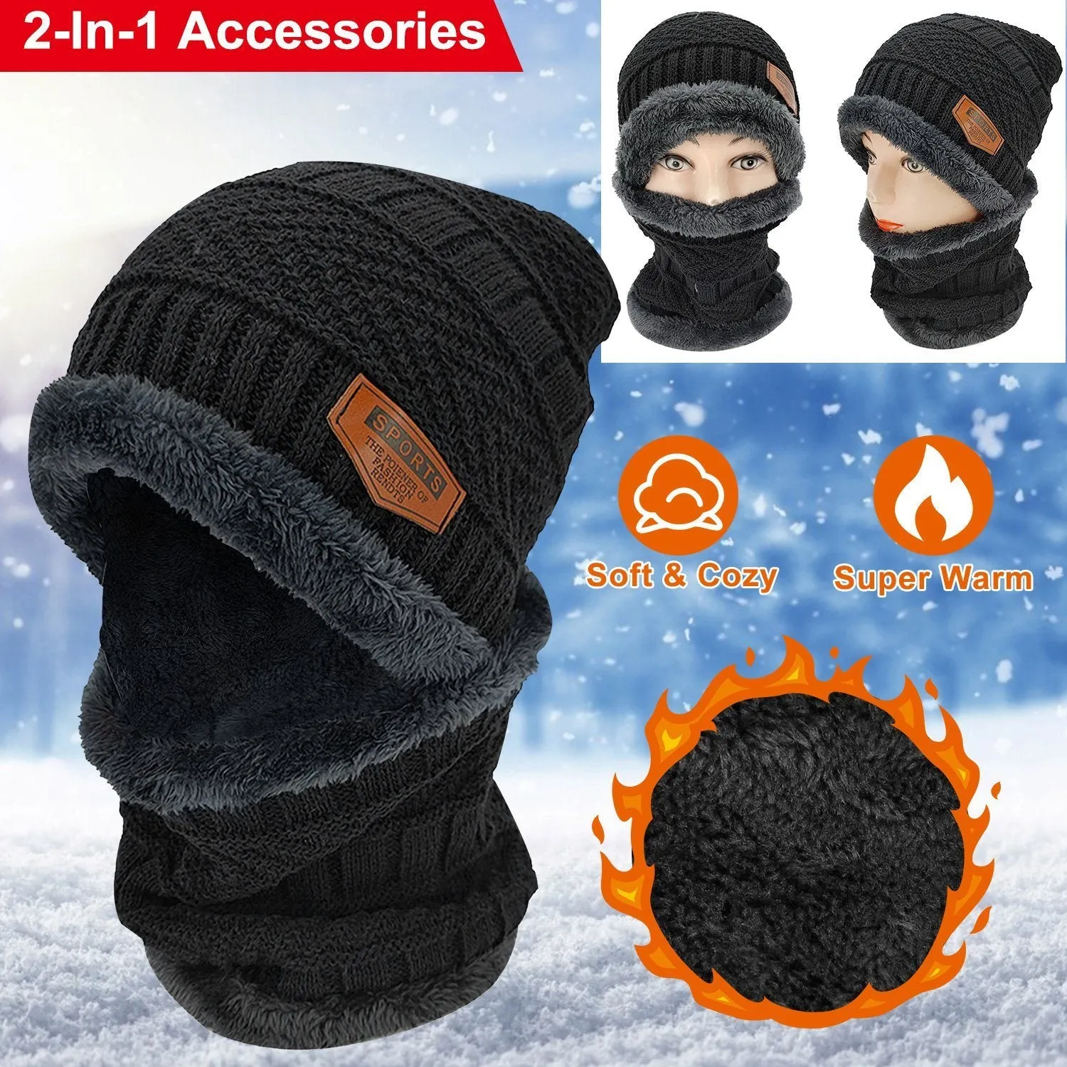 Unisex Winter Beanie Hat Scarf Set