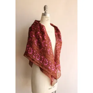 Vintage 1970s 1980s Brown and Pink Silk Scarf