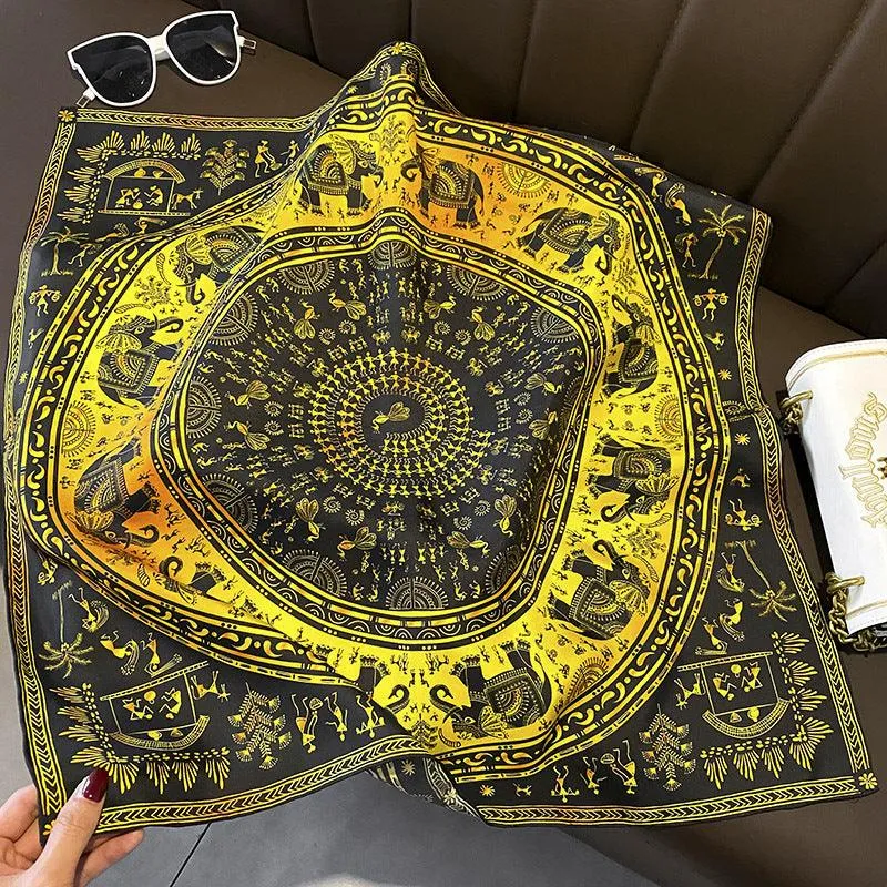 Vintage Black and Gold Luxurious 65cm Mulberry Silk Square Scarf/Hand-Rolled Hem/Small Neck Scarf/Gift For Her