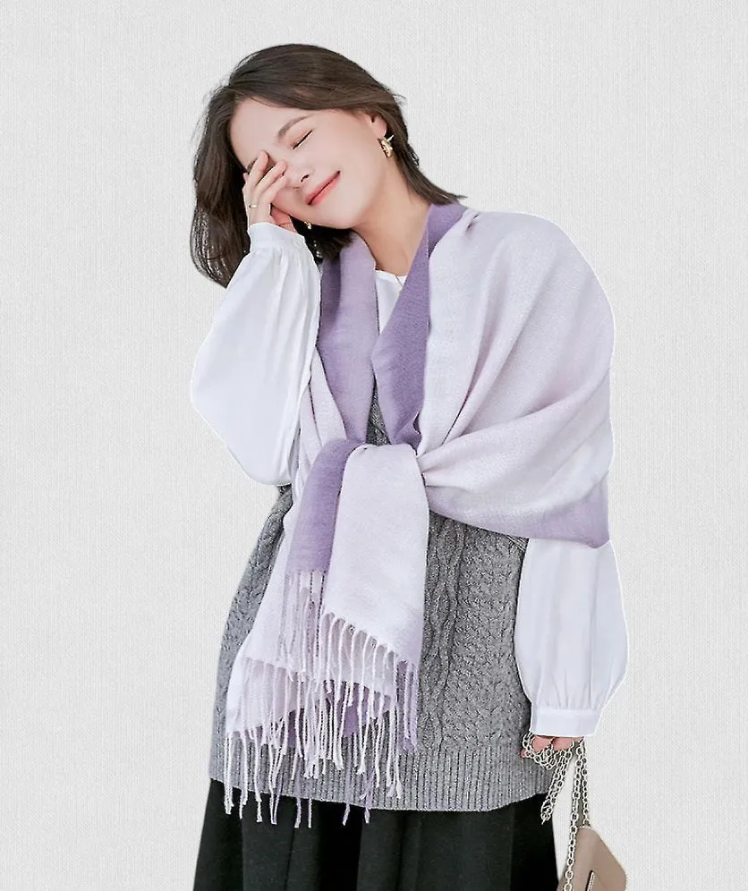 Warm Scarf Soft Gradient Wrap Shawl Cashmere Feel Blanket Scarf Tassel