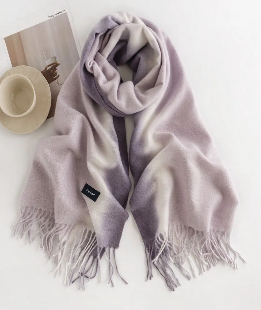 Warm Scarf Soft Gradient Wrap Shawl Cashmere Feel Blanket Scarf Tassel