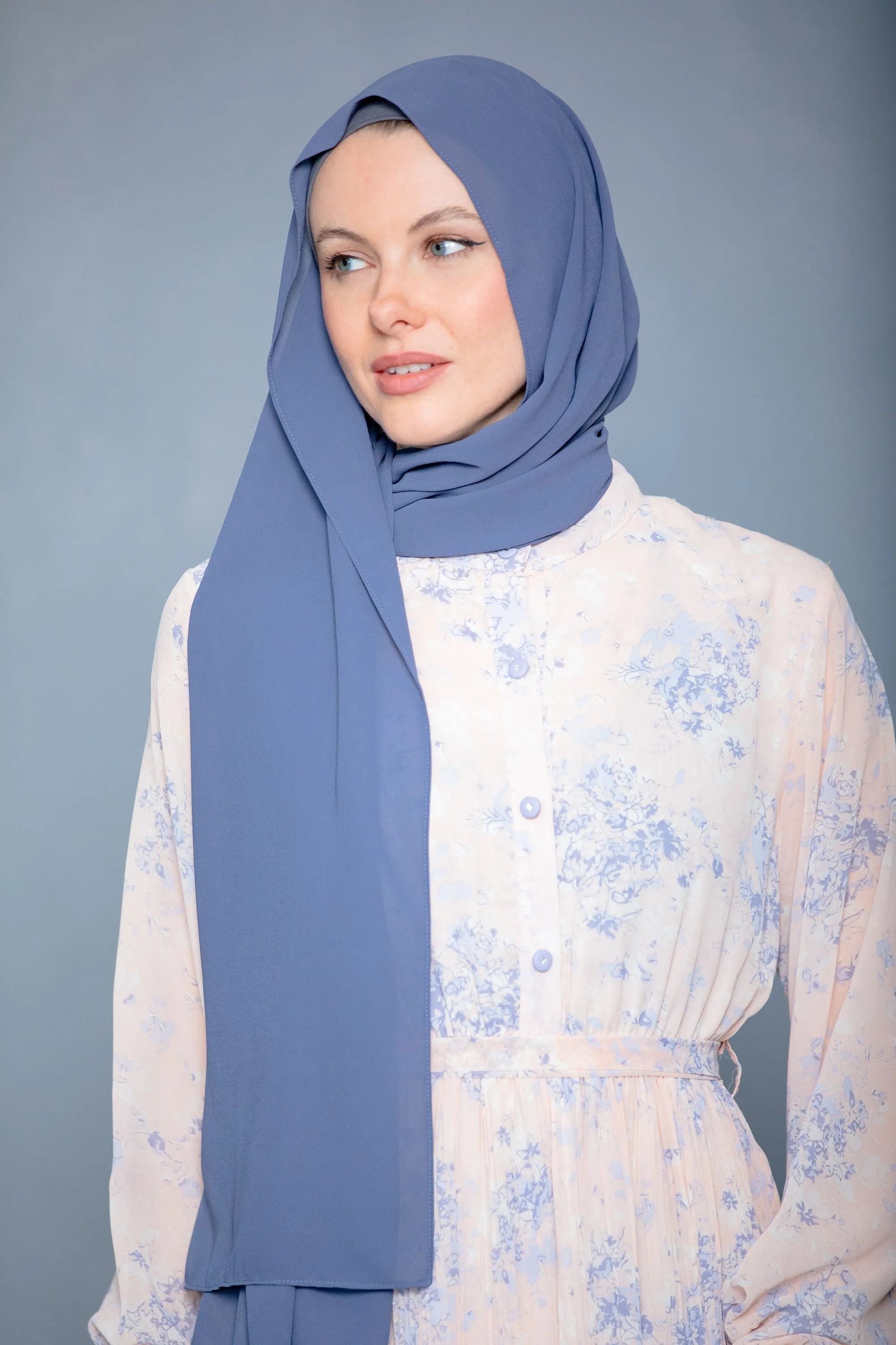 Washed Blue Chiffon Hijab