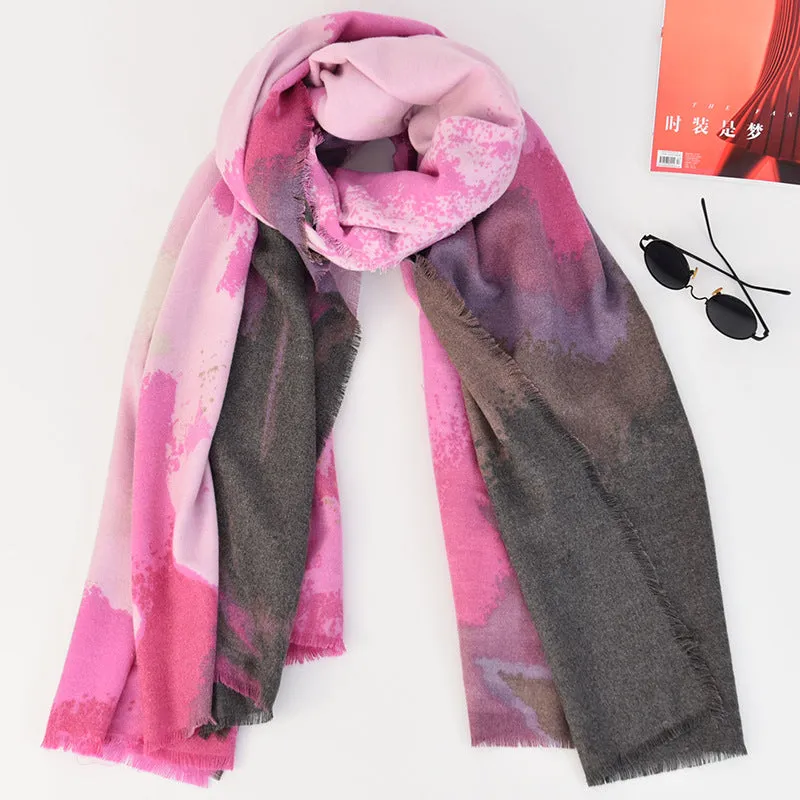 Winter lengthened cashmere scarves for women literary and artistic retro style twill scarves fashion warm scarf cold proof shawl