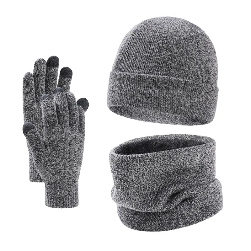 Winter warm men's hat, scarf, glove suit, knitted, thickened, fashionable and versatile