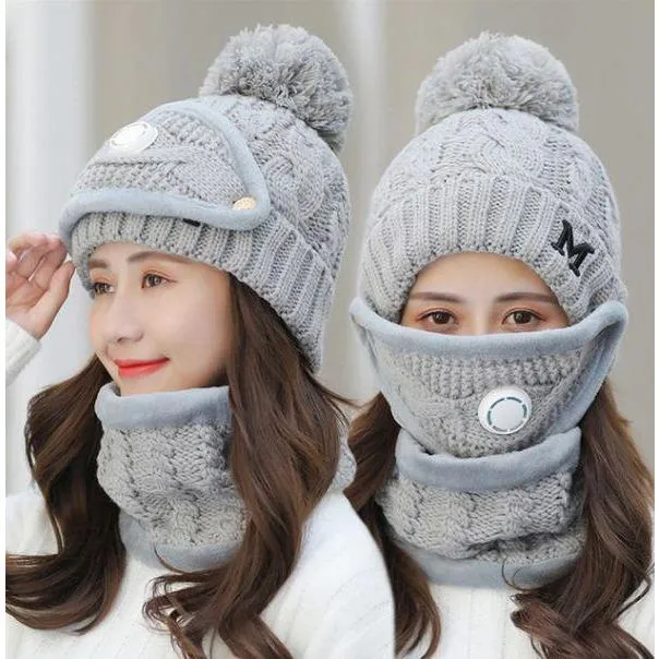 Women Knitted Beanie Set- Scarf, Mask, Winter Set